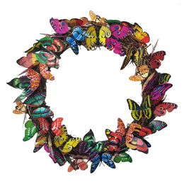 Decorative Flowers Round Colourful Butterfly Wreath For Front Door Wall Hanging Garland Mantle Indoor Festival Outdoor Wedding Decoration Po