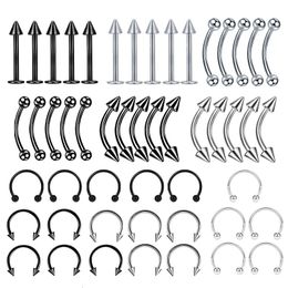 5pc Body Piercing Jewelry Punk Stainless Steel Nose Ear Belly Lip Tongue Ring Captive Bead Eyebrow Bar Lot 240429