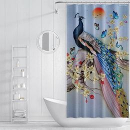 Shower Curtains Small Size Peacock Printed Waterproof Fabric Curtain Home With Hooks Mildew Proof Bathroom Birds Bath Cloth Sets