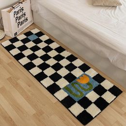 Carpets Modern Minimalist Rug Vintage Checkerboard Bedside Carpet Cloakroom Black And White Plaid Floor Mat Bedroom
