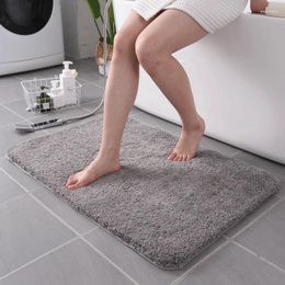 Bath Mats Solid Color Soft Fluff Plush Thicken Non Slip Bathroom Mat Water Absorption Floor Door Toilet Rug Home Decor Carpet