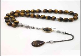 Charm Bracelets Style Mans Tasbih Tiger Eyes Natural Stone Muslim Rosary Islam 33 66 99 Beads Fashion Bracelets 2Xqs9996460