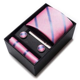 Neck Tie Set Hot sale Luxury Birthday Present Tie Hanky Pocket Squares Cufflink Set Necktie Box Formal Clothing Light Blue hombre Printed