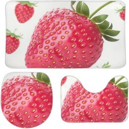 Bath Mats Bathroom Set With Red Strawberry Pattern Non-slip Carpet U-shaped Toilet Mat Is Super Soft And Absorbent