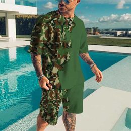 Men's Tracksuits Camouflage Tracksuit Painting 3D Short Sleeve T-Shirt Set Fashion Streetwear Shorts 2 Piece Sportswear Men clothing Q2405010