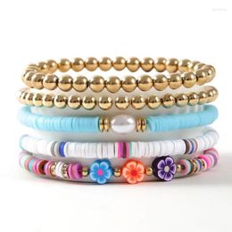 Link Bracelets 5Pcs/Set Bohemia Colorful Handmade Woven Polymer Clay Elastic Bracelet For Women Girls Fashion Flower Beaded Geometric