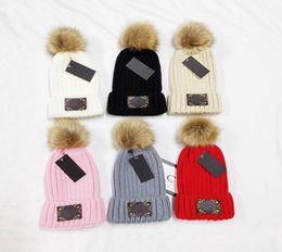Multicolor Fur Pom Pom Female Winter Hats Mink Fur Ball Hat Women Girl039S Wool Hat Knitted Cotton Beanies Cap Brand Stocking9336918