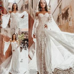 2022 Novo coração selvagem de sereia boêmia vestidos de noiva com mangas compridas rue de seine vintage renda apliques vestidos de noiva de mariee c 237i