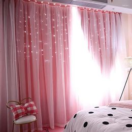 Curtain Double Layer Hollowed Out Star Curtains Romance Gradient Window Screen For Living Room Children's Bedroom