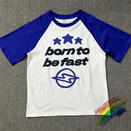 Men's T-Shirts Born To Be Fast BROKEN PLANET Raglan Seve T Shirt Men Women Best Quality Patchwork T-shirt Tops H240508