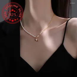 Chains S925 Sterling Silver Freshwater Pearl Necklace Of Love Ins Cool Design The Niche Asymmetric Splicing Clavicle Chain