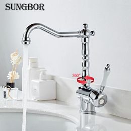 Bathroom Sink Faucets Faucet Chrome Cold Water Brass 360 Degree Turn Basin Tap Ceramic Handle Single
