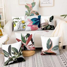 Pillow Home Decor Sofa Throw Pillows Pink Ficus Leaves Painting Print Pillowcase Watercolor Decoration