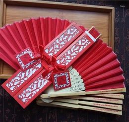 Party Favor 50pcs Personalized Luxurious Silk Fold Hand Fan In Elegant Laser-Cut Gift Box Wedding Birthday Favors For Guest