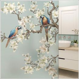 Window Stickers Custom Blue Flower Bird Pattern Non-adhesive Electrostatic Glass Film Bathroom Balcony Sticker Shop