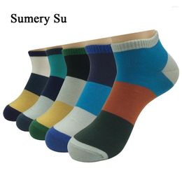 Men's Socks 5 Pairs/Lot Coton Ankle Men Casual Colorful Plaid Combed Cotton Short Male Boyfriend Color