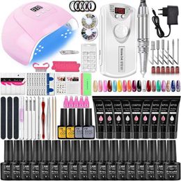 Nail Art Kits Manicure Set for Nail Extensions Gel Nail Polish Set 54W/36W LED Nail Lamp Nail Tools Set Quick Building Poly Nail Gel Set T240510