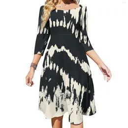 Casual Dresses Black Tie Dye Dress Abstract Print Cute Summer Sexy Square Collar Aesthetic Custom Big Size 4XL 5XL