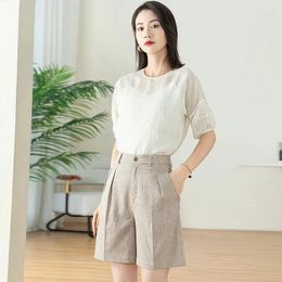 Women's Shorts Five Point Linen Pants Summer Commuting Pink Slimming High Waisted A-line Suit Casual
