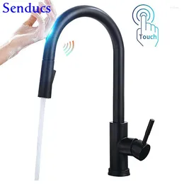 Kitchen Faucets Touch Tap Senducs Pull Down Faucet 304 Stainless Steel Black Intelligent Gold