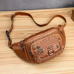 Shoulder Bags 2024 Style Chest Bag Fashion Small Korean Casual Waist Soft Leather Lady Messenger Female