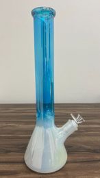 14 Inch Heady Glass Bong Thick Tinted Blue Silver Beaker Bong Ice Catcher Jellyfish Philtre Hookah Glass Bong Dab Rig Recycler Water Bongs 14mm US Warehouse