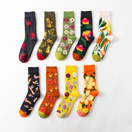 300pair/lot Women Socks Cartoon Art Flower Plant Kawaii Funny Casual Female Cotton Sock Hosiery Streetwear Sox
