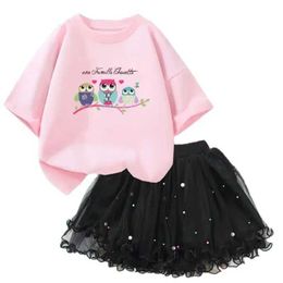 Clothing Sets Summer Childrens Clothing Girl Cute Cartoon Owl T-shirt+Tutu Two Piece Kawaii Baby Girl Princess Skills SetL2405