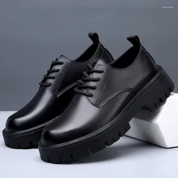 Casual Shoes Men Lace Up Black Leather Office Work Male Flats Sneakers Outdoor Platform British Business Party Dress