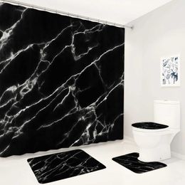 Shower Curtains Abstract Black Marble Shower Curtain Set White Crackle Art Pattern Modern Bathroom Decor Non-Slip Rug Bath Mats Toilet Lid Cover