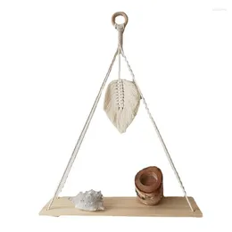 Decorative Plates Macrame Wall Hanging Shelf Handmade Woven Tassel Tapestry Rack Wood Floating Storage Hanger For Home Decor