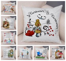 Alice in Wonderland Cushion Cover Cute Rabbit Cat Printed Sofa Pillow Vintage Home Decorative Pillow Case for Children room7067149