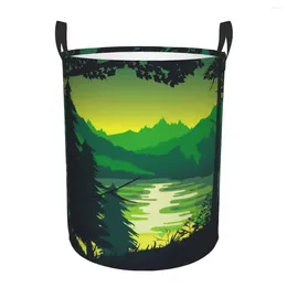 Laundry Bags Waterproof Storage Bag Forest River Mountains Landscape Household Dirty Basket Folding Bucket Clothes Organiser