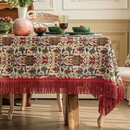 Table Cloth Vintage Tassels Tablecloth For Dining Rectangular Square Print Coffee Cover Party Events Decor American-style