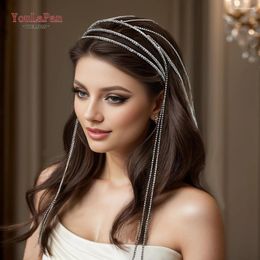 Hair Clips TOPQUEEN Headband Rhinestone Tassels Bridal Accessories Sparkling Handmade Crystal Woman Banquet Headwear HP612