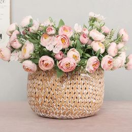 Decorative Flowers 30CM Fake Roses Silk Peony Artificial Year's Christmas Decorations Vase For Home Wedding Bridal Bouquet Indoor