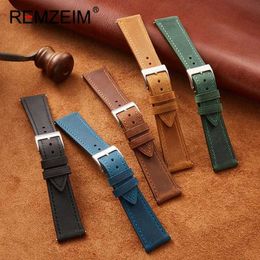 Watch Bands Crazy Horse Cow genuine belt universal soft quick release retro belt frosted cowhide 18-22mm Q240510