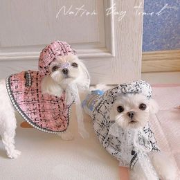 Dog Apparel Winter Plaid Pet Jacket Luxury Small Cat Cloak With Hat Teddy Bichon Girl Windbreaker Cloaks