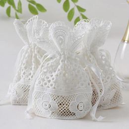 Jewelry Pouches 10x14cm White Small Hole Lace Bag Ornaments Storage Boxes And Packaging Organizer Milk Silk Creative Drawstring