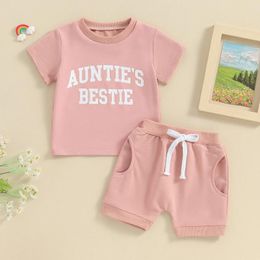 Clothing Sets Born Baby Girls Summer Set Fashion Casual Short Sleeve Letters Print T-shirt With Elastic Waist Shorts Kids Outfits