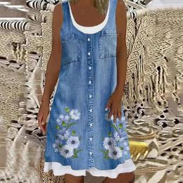 Casual Dresses Women Summer Beach Spring Striped Print Cute Dress Sleeveless Patchwork Streetwear Floral