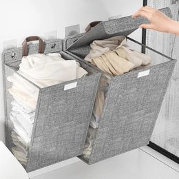 Faltbarer Haushaltswäschereikorb Leinen Wandmontage Kleidungsbox mit Deckel und Badezimmer für Badezimmer 240510