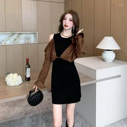 Casual Dresses 2024 Autumn And Winter French Minority Off-the-Stitching Corduroy Street Snap Fashion Dress