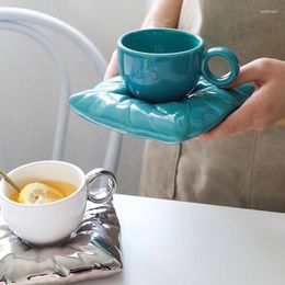Mugs Modern Coffee Cups Macaron Pillow Shaped Ceramic Cup And Saucer Set Porcelain Cappuccino Milk Tea Breakfast Mug Drop