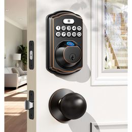 Veise Fingerprint 2 Handles - Keyless Entry with Handle, Electronic Keyboard Bolt Intelligent Front Door Lock Set, Automatic Lock, Waterproof, Easy to Install,
