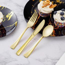 Disposable Dinnerware 30Pcs Collection Exclusive Golden Cutlery Set Include 10 Knives Forks Spoons Eco-friendly Household