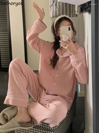 Women's Sleepwear Pajama Sets Women Basic Daily Leisure Loose Comfortable Solid Simple Fashion Classic Student Turn-down Collar Autumn Home