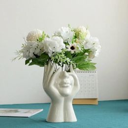 Vases IN Ceramic Human Face Vase Art Creatrive Sculpture Abstract Plant Pot Home Decor Arrangement