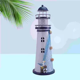 Candle Holders LED Lighthouse Lantern Mediterranean Style Iron Holder Nautical Marine Model Night Light Lanternation