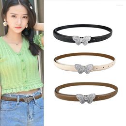 Belts Women Belt Genuine Leather Fashion Adjustable Thin Trend Butterfly Alloy Buckle Girdle Jeans Dress Decorative Waistband